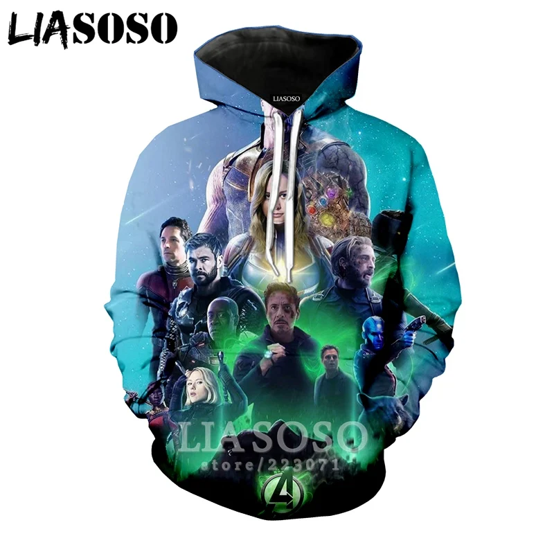 LIASOSO 2019 Winter New Men Women Sweatshirt 3D Print Latest Movie Avengers Endgame Hoodie Long Sleeve Casual Pullover B008-05
