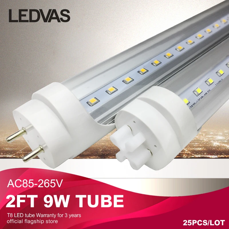 Ledvas 2Ft T8 светодиодные трубки/свет/лампа 9 Вт 600 мм SMD2835 AC85 265V Флуоресцентные трубки