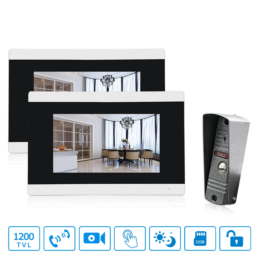 

Touch-Screen Wired Video Door Phone 1.3MP Security Cameras Doorbell Intercom Video with 7 inch 2 Monitor Video Intercom