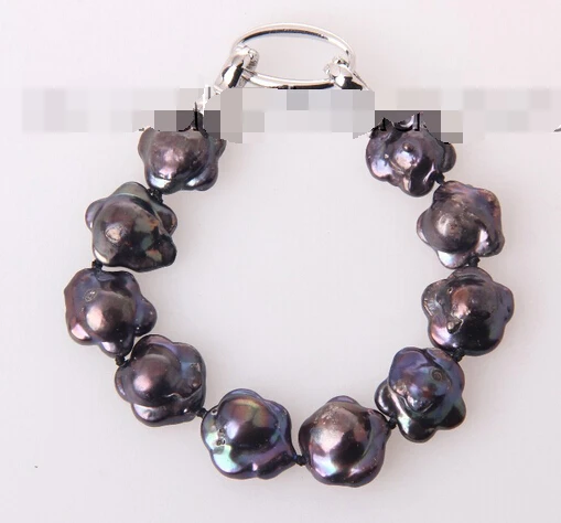 

Miss charm Jew 303 stunning big 17mm baroque black flower freshwater cultured pearl bracelet