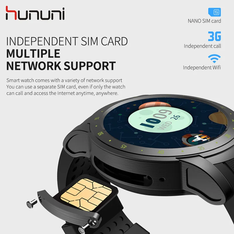 Hununi HW1 Android Bluetooth Watch SIM 3G WIFI GPS with Bluetooth Sports Fitness Tracker Super Big Screen Smart watch Wristwatch