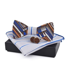 Высококачественная подарочная коробка мужские полосатые Квадратные запонки галстук-бабочка набор цветной печатный деревянный галстук-бабочка с подарочной коробкой