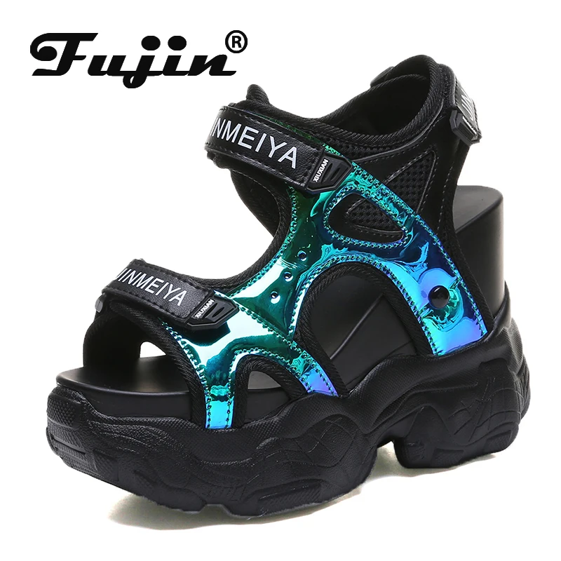 

Fujin Summer Thick Bottom Muffin Bottom Sandals Dropshipping Round Head Open Toe Hook Loop Women Casual High Heel Sandals