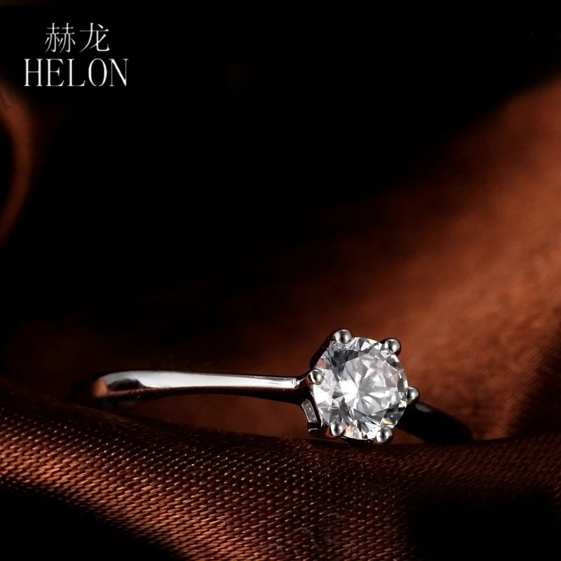 HELON Твердые 14 k White 0.5ct круглый искусственный бриллиант Обручение обручальное кольцо качественные муассаниты дамы кольцо Fine Jewelry