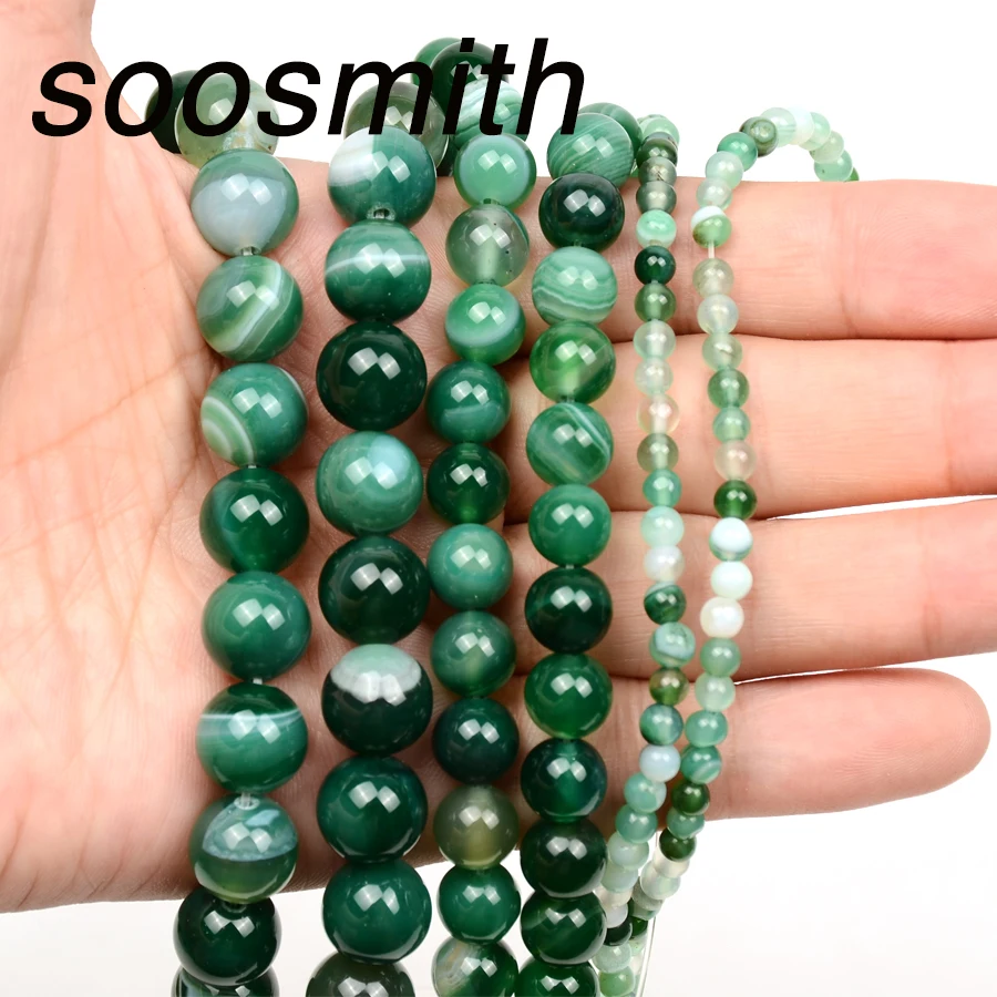 Бусины soosmtih из натурального камня зеленые полосы Агаты бусины россыпью для