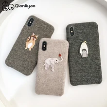 Qianliyao милый вышитый слон енот Пингвин льняной ткани чехол для телефона для iphone 6 6s 7 8 plus X XR XS крышка