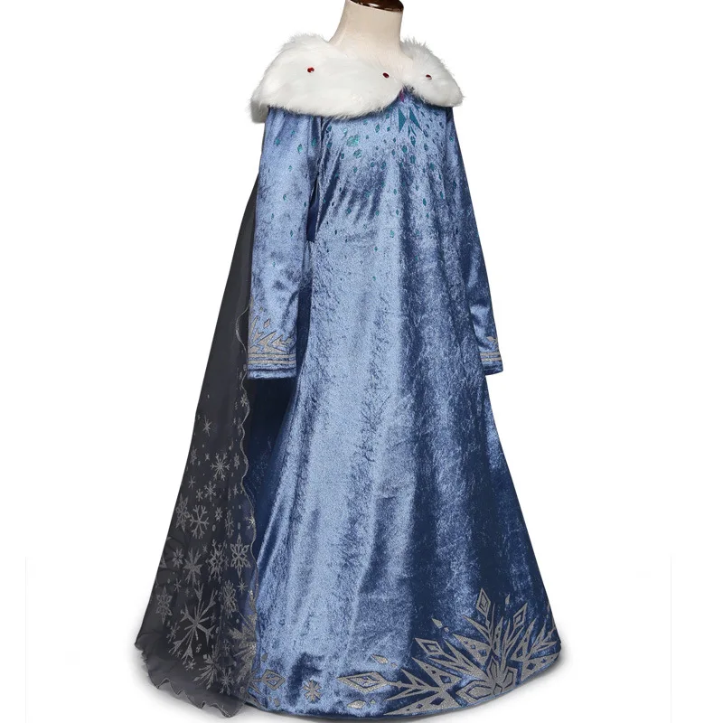 Осень зима обувь для девочек принцесса Анна Эльза косплэй вельветовое платье для вечеринки с искусственный меховой воротник для детей рождественское платье костюмы