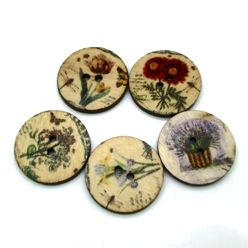 

50pcs 25mm Mixed Round Pattern Wooden Buttons For Clothes Crafts Sewing Decorative Needlework Scrapbooking DIY Accessories