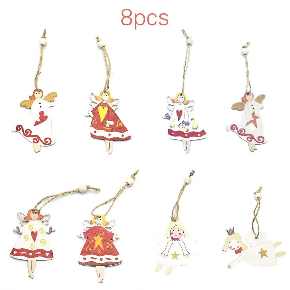 

8pcs/pack New Christmas Wooden Little Angel Pendants Home Xmas Tree Hanging Ornaments for Christmas Party Decorations