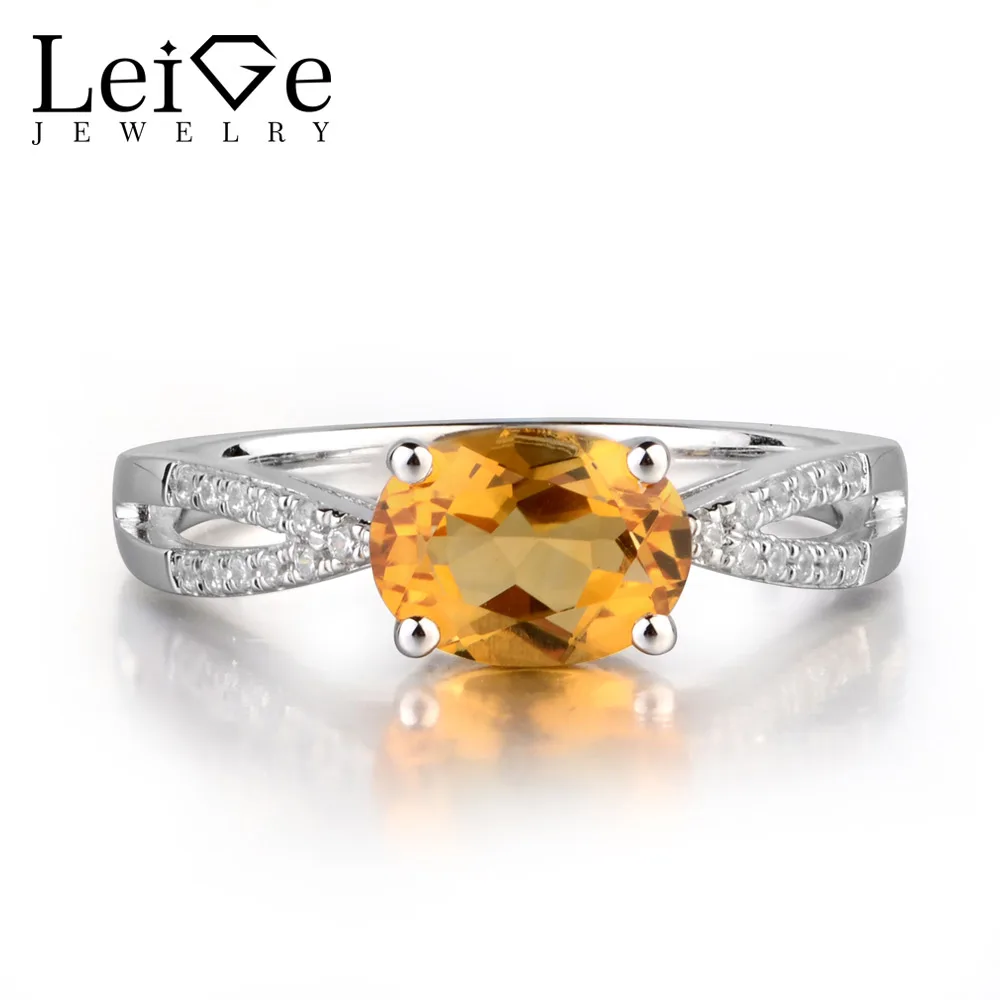 Leige Jewelry Real Citrine Yellow Color Gemstone Oval Cut Prong Setting Wedding Bands Engagement Rings 925 Sterling Silver