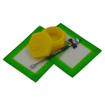 

26ml hexagon honeycomb Silicone wax container Storage slick oil wax jar+1pc Bho Dabber Carvers tool+2pc Silicone Baking dab Mat