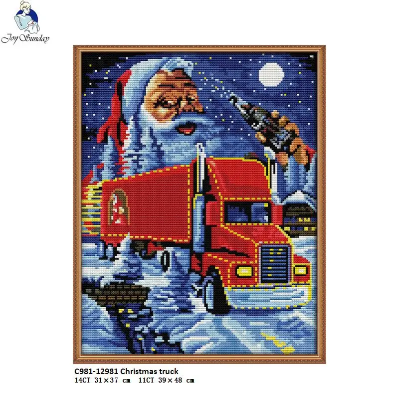 

Joy sunday C981 Cartoon Style Cross stitch kits DMC Needlework Embroidery Christmas Truck Cross-stitch Handwork Home Decortion