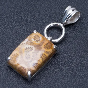 

Natural Fossil Coral Punk Style 925 Sterling Silver Pendant 1 3/4" Q0685