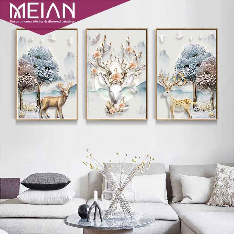 

Meian DIY Diamond Painting Special Elk Tree 3D 5D Diamond Embroidery Full Cross Stitch Diamond Mosaic Bead Picture Home Decor
