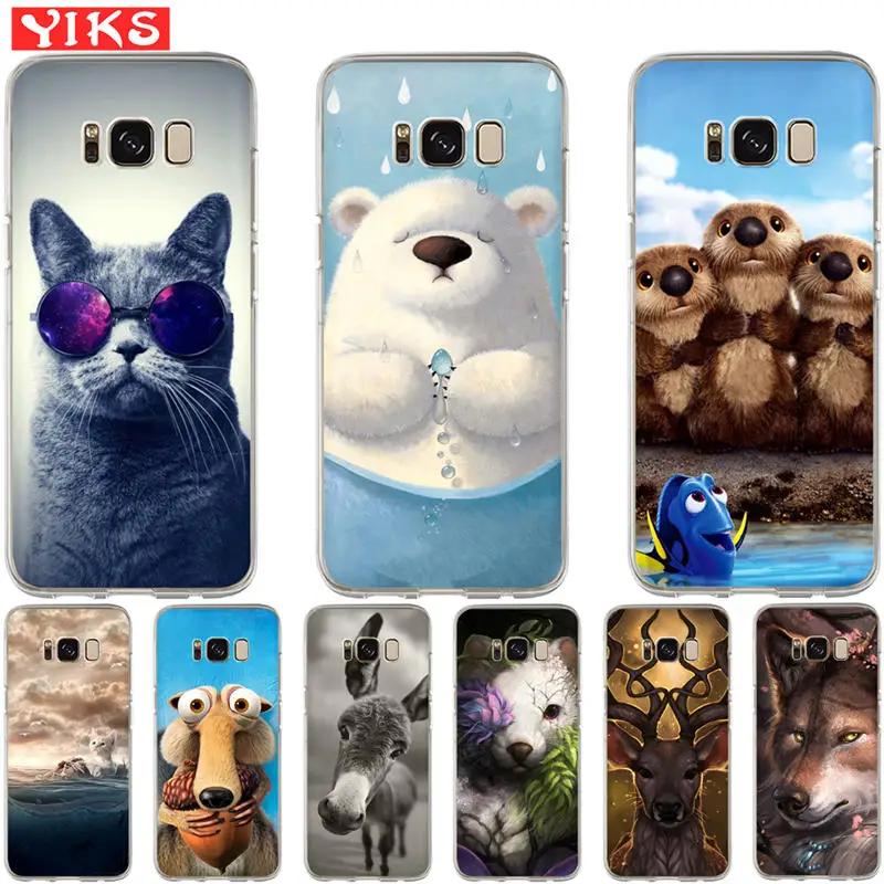 

For Samsung Galaxy S8 S9 Plus S6 S7 Edge Note 8 Luxury Cute animal bear wolf cat Cover Case Silicone Fundas Coque Capinha Etui