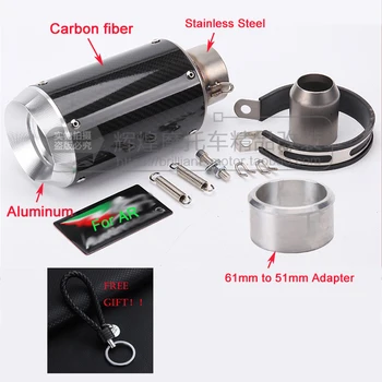 

Inlet 61mm 51mm Universal Muffler Pipe For Most Modified Motorcycle Exhaust Carbon Fiber YZFR1 Ninja750 CBR600 Aluminum CNC Tail