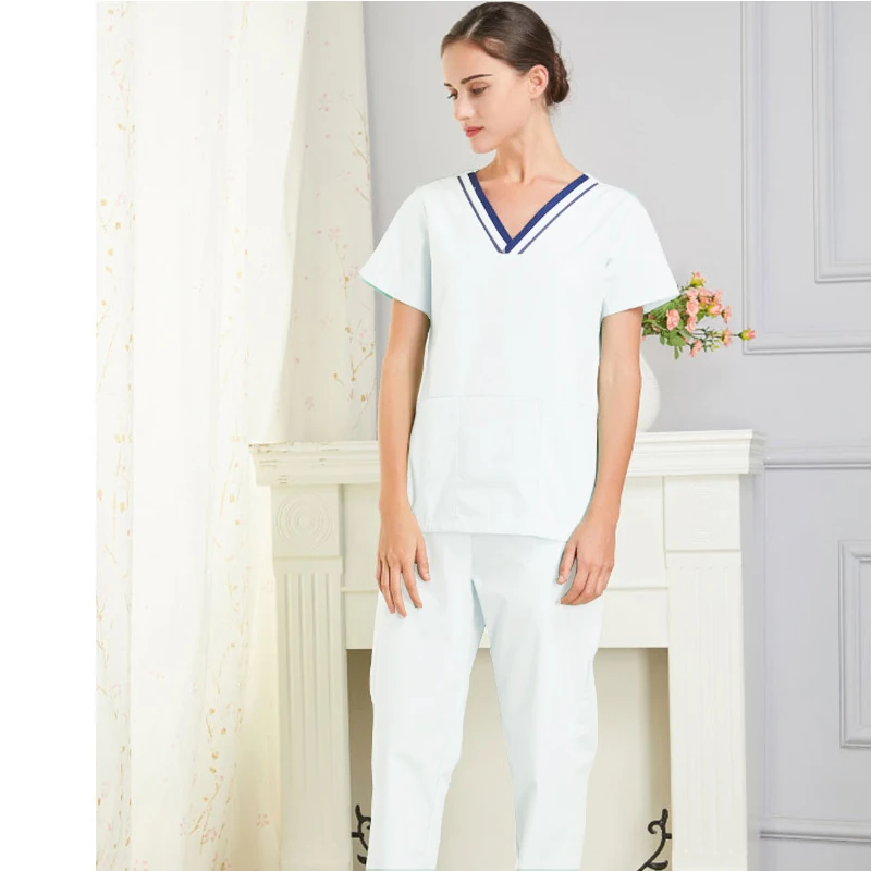 Женский топ с v-образным вырезом, рубашка с короткими рукавами, дизайн color Blocking, костюм Доктора, медицинская форма(только топ