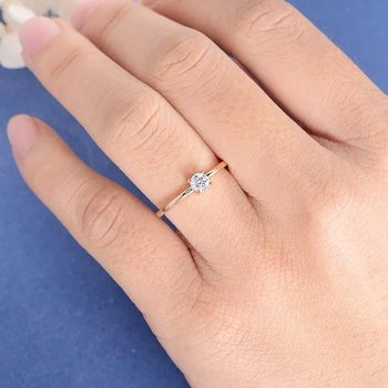 18K Rose Yellow Gold 4mm Moissanite Ring Engagement Ring Dainty Solitaire Engagement Ring For Women Bridal Custom Simple Ring 6