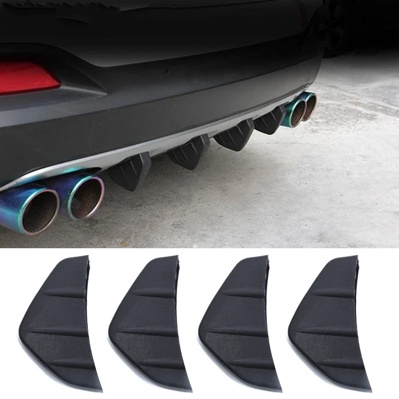 BonTime 4pcs Car Rear Bumper Spoiler Diffuser Shark Fin Protect Cover Anti-Crash Bumper Chassis Decoration 