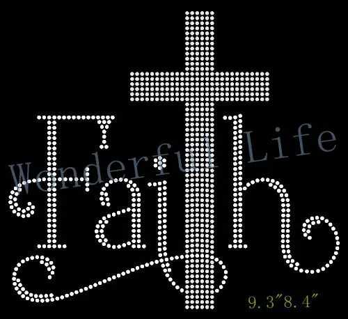 

Free shipping Faith with Cross Rhinestone Transfer Motif Design