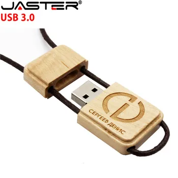 

JASTER wooden USB 3.0 flash drive USB with rope pendrive 4GB 8GB 16GB 32GB 64GB customer LOGO memory stick LOGO customer gift