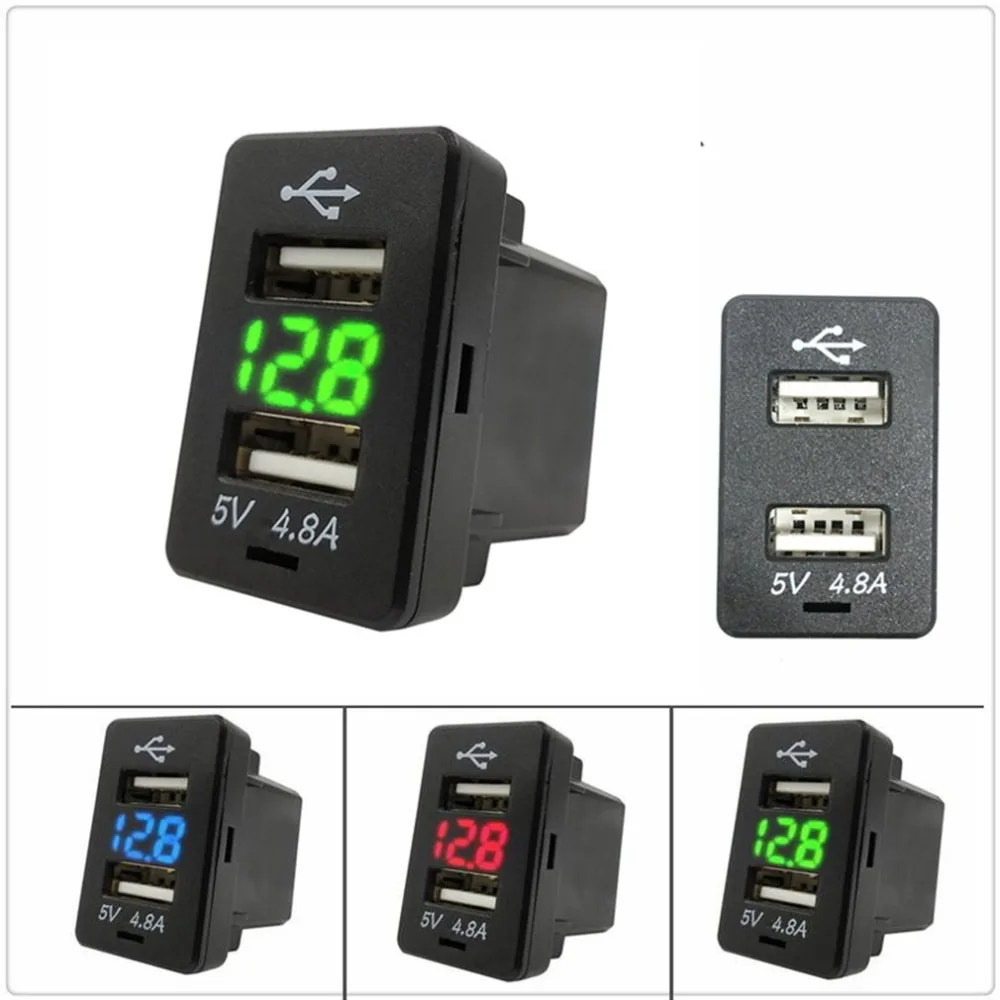 

4.8A Car Charger Charge Socket Dual USB Port LED Volt Display for Phone Tablet Navigator Fast Charging Adapter for Toyota Car