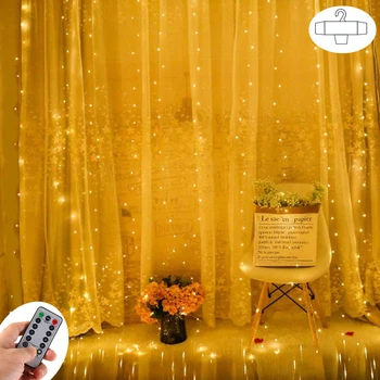 

USB powered 3x3 Meter Curtain Window Led String Lights with Remote Timer Dimmable 8 Modes Hanging Curtain Lights for Holiday