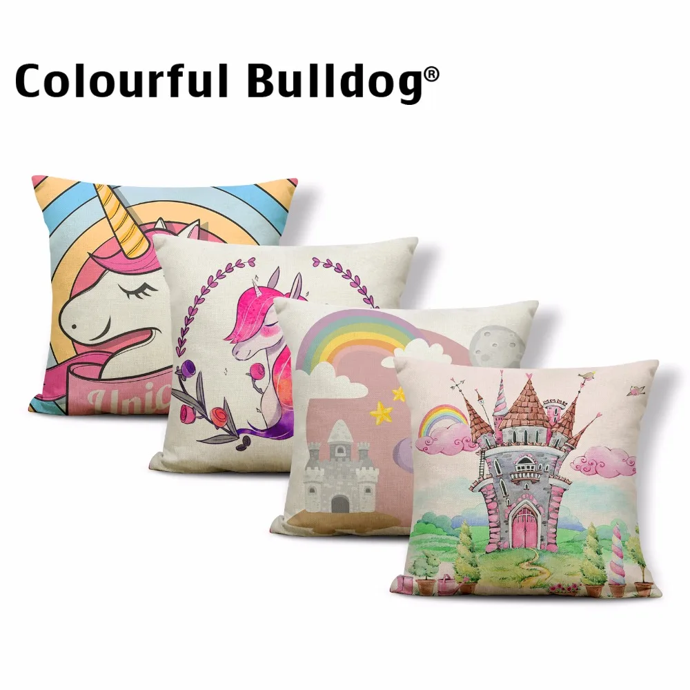 

Wholesale Cushion Cover Cute Unicorn Candy Bird Light 17In Rainbow Flowers Crown Diamonds Moon Decorate Kids Room Couch Car Seat