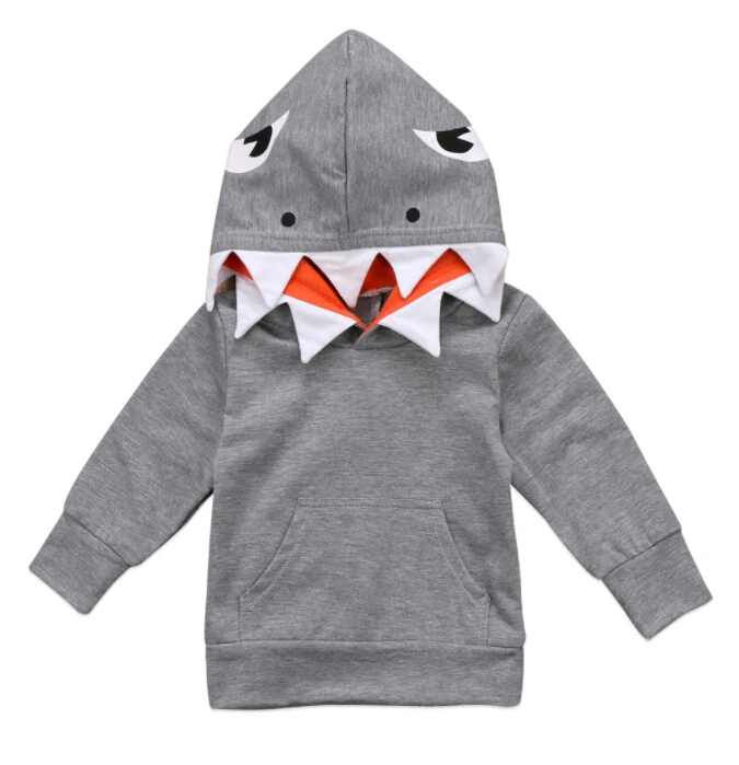 

US STOCK Toddler Kids Boy Coats Shark print Hooded Pocket clothes Jacket Casual Outerwear long sleeve gray Coat for baby boy