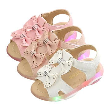 

Summer Baby Girl Shoes Breathable Anti-Slip Bow Design LED Luminous Shoes Sandals Toddler Soft Soled Sneakers