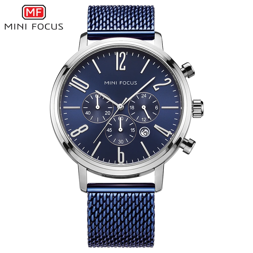 

MINI FOCUS Top Luxury Brand Watch Men Analog Chronograph Quartz Wrist Watch Full Stainless Steel Band Wristwatch Auto Date