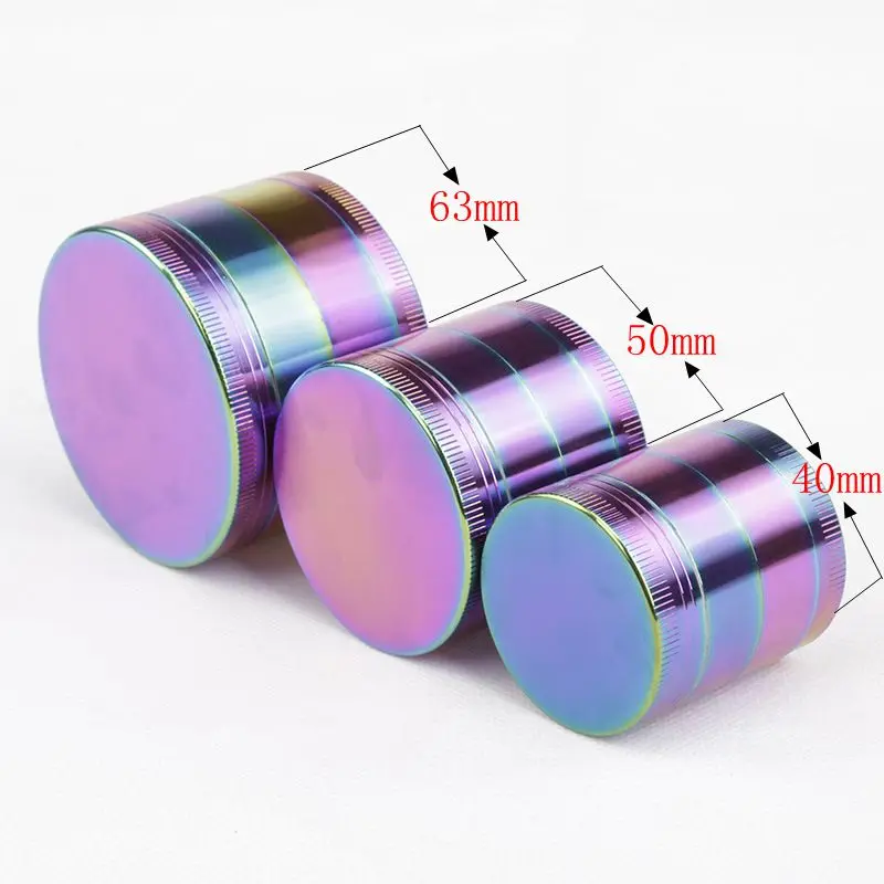 

Zinc Alloy Rainbow Grinder Diameter 40MM 50MM 63MM 4 layers Herb Tobacco for smoke pipe hookah narguile shisha