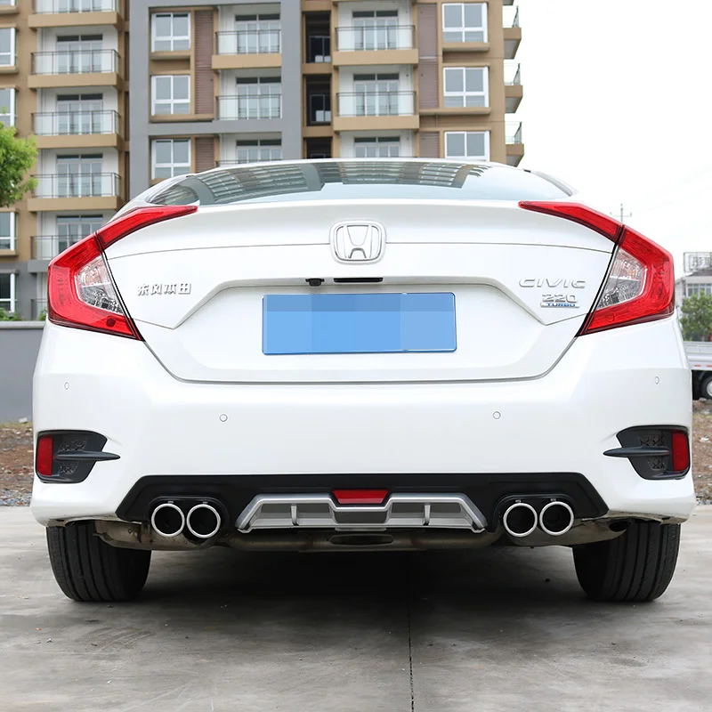 

For Honda For Civic 2016 2017 2018 For JDM Rear Lower Bumper Diffuser Lip Cover with Dual ABS Special Outlet Pipe Exhaust Decor
