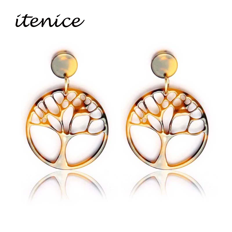 

Trendy Elegant Women Hollow Life Tree Dangle Earring Big Round Resin Circle Drop Earrings Holiday Hawaii Earings Jewelry Gifts