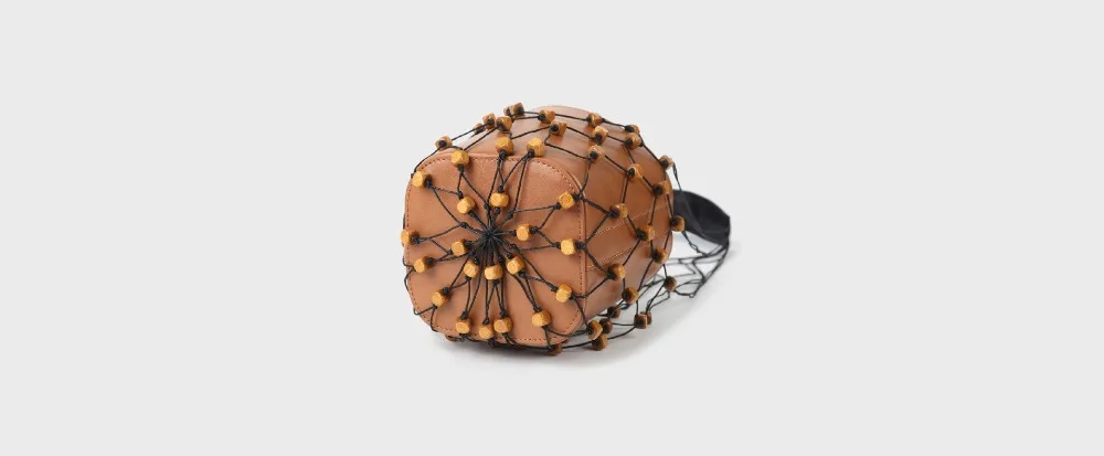 Blascher Summer Women Bags New Fashion Genuine Leather New Frosted Wooden One-Shoulder Handbag Bead Hanging Fishing Net Bag SQ64 (12)