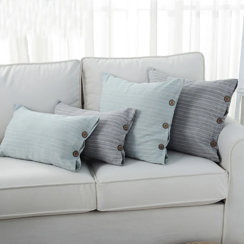 

HAO JOY Recommend Pillow Cover Lattice Yellow Green Button Cushion Cover Simple Style Home Decorative Pillow Case 45x45cm/30x50