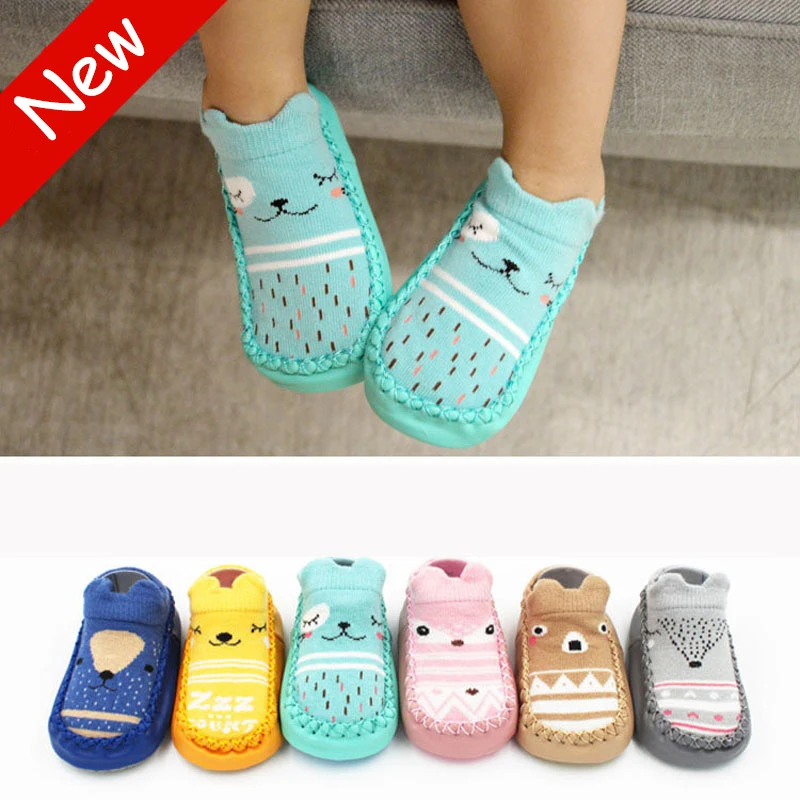 

2019 Fashion Baby Socks With Rubber Soles Infant Sock Newborn Autumn Winter Children Floor Socks Shoes Anti Slip Soft Sole Sock
