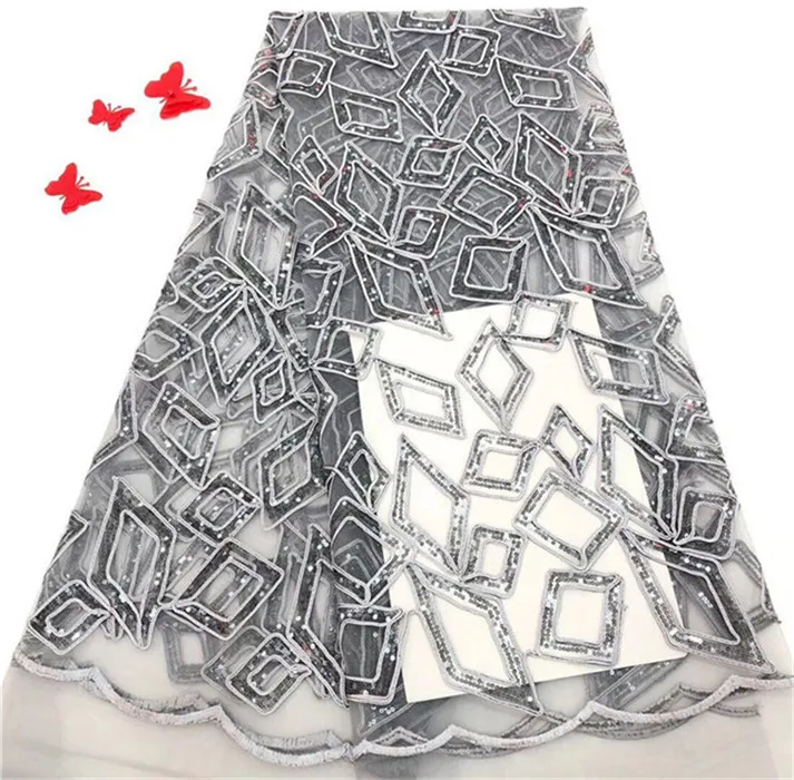 Африканская кружевная ткань 2019 высокое качество серые кружевные блестки