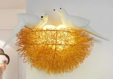 Птичье гнездо светодиодный настенный светильник с птицами художественные лампы детская комната Птичий дом дизайнерский настенный светильник ручной работы алюминиевый ручной светильник ing - Цвет абажура: Gold with Bird