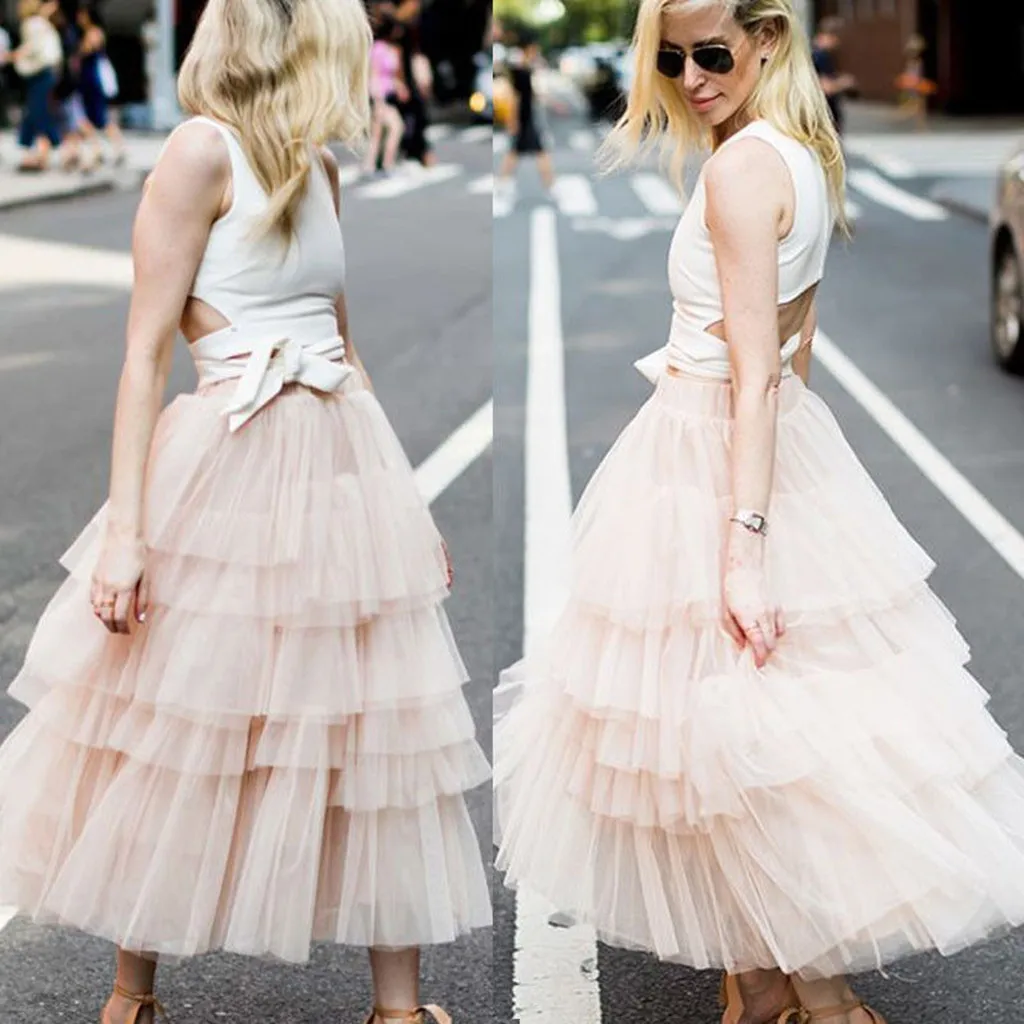 Женская винтажная фатиновая юбка, Яркая юбка-пачка, бальное платье, юбки, модная многослойная сетчатая юбка макси, Faldas Mujer Moda@ H3
