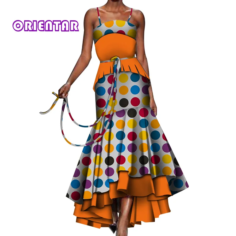 

2019 African Dresses for Women Fashion Sleeveless Wedding Party Dress Lady Elegant African Print Cotton Long Dresses WY4232