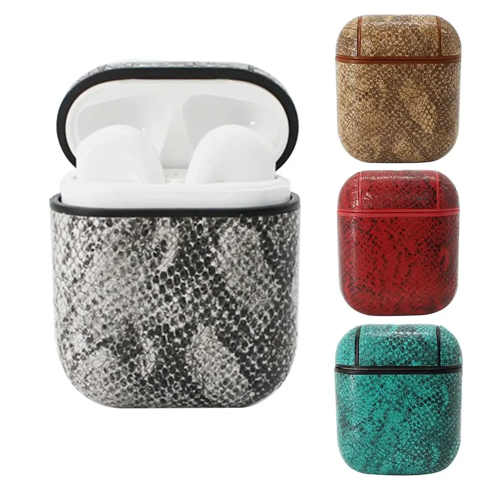 

NICE Anti-dust Snake Grain Faux Leather Case Cover Protector for Apple Airpods 1/2