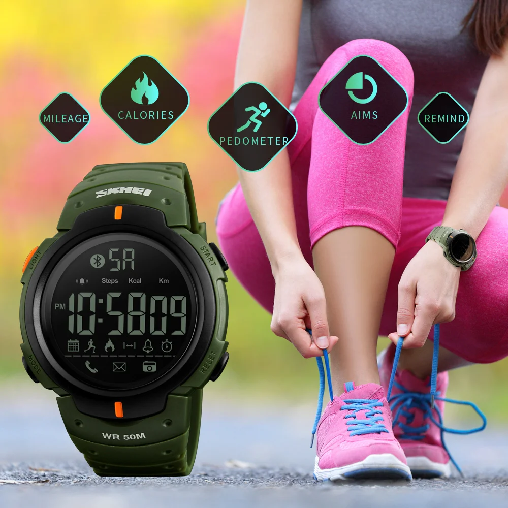 SKMEI Смарт часы для женщин и мужчин Bluetooth калорий шагомер спортивные часы Удаленная Камера многофункциональные цифровые наручные часы 1301