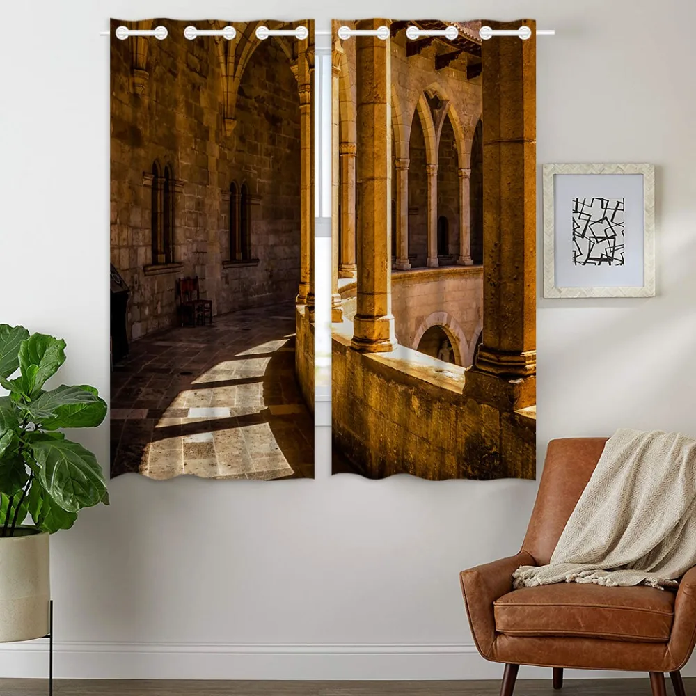 

HommomH Curtains (2 Panel) Grommet Top Darkening Blackout Room Retro Church Corridor Sunset