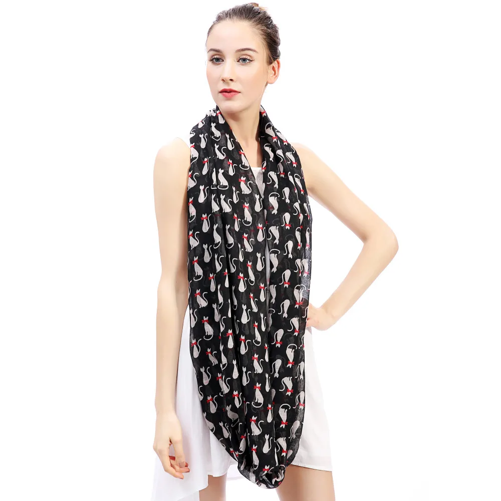 

Cute Cat Kitten Print Women Infinity Endless Circle Scarf Soft Lightweight