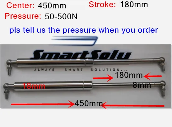 

free shipping 50 to 500N force 450mm central distance,180mm stroke, stainless steel Gas Spring, Lift Prop Gas Spring Damper