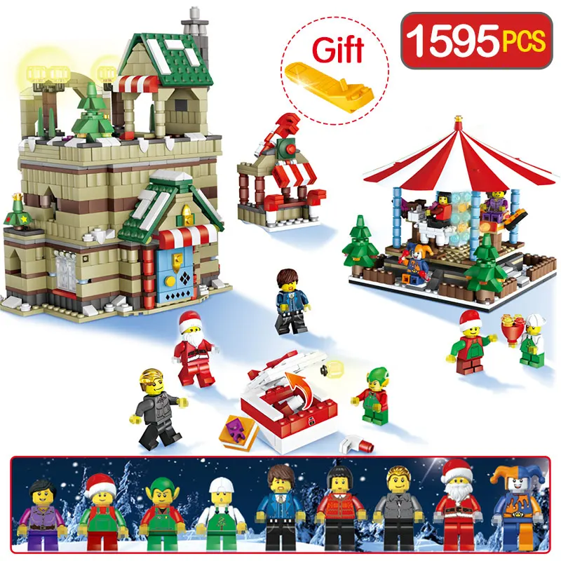 

1595Pcs Legoingly Christmas Winter Village Christmas Series Carousel Santa Reindeer Building Bricks Blocks Toy For Children Gift