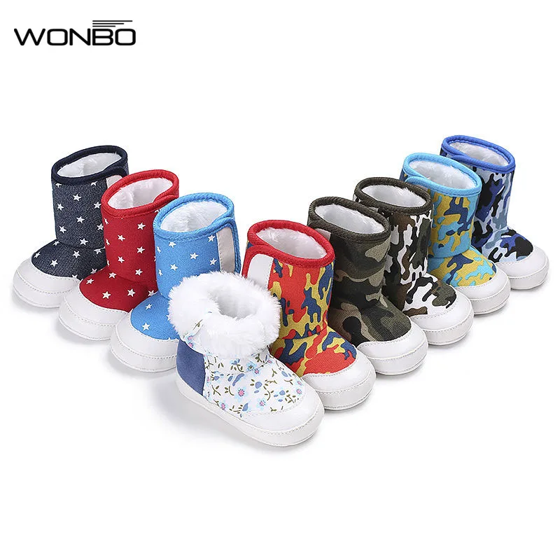

9 Colors New Fashion Canvas Leisure Winter Keep Warm fur Newborn First Walkers Boys Girls Boots Soft Rubber Sole Baby Shoes