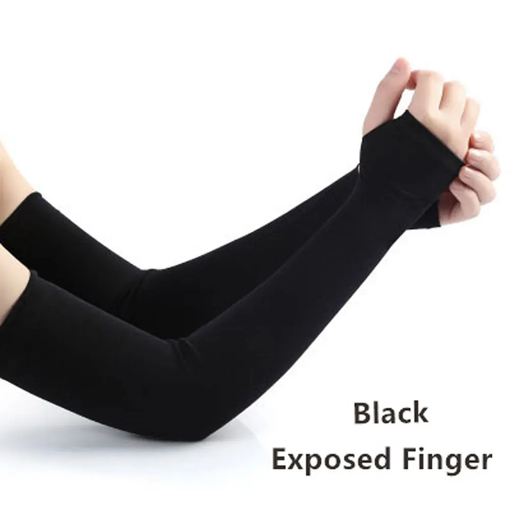 3pc Elastic Sport Running Arm Warmer Sun UV Protection Hand Sleeve Cover Black L 