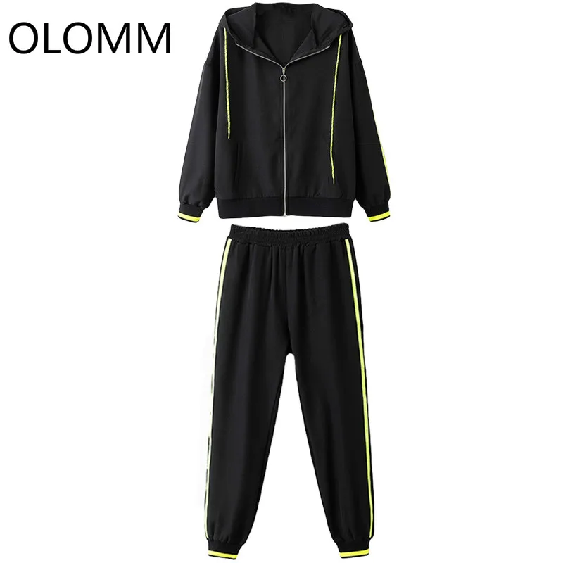 

Set female 2019 summer new women's two-piece fashion fluorescent belt hooded bomber jacket jacket jogging pants female